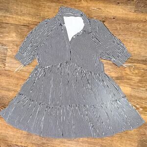 a loves a Black White Striped Collared Shirt Dress 3/4 Sleeve Knee | L